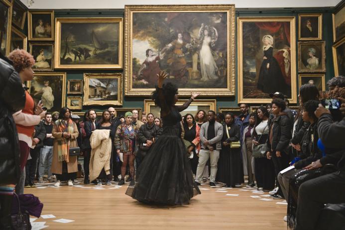 Performance in a gallery at Tate Late, Tate Britain, 2023. Photo: Eugenio Falcioni.