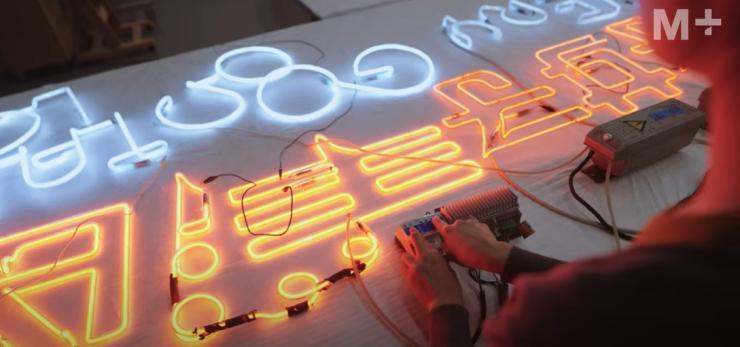 Work in progress on neon light at M+ 