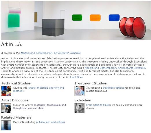 Screen shot of Art in L.A. project website