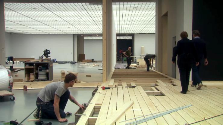 Installing Olafur Eliasson's 'Notion Motion' at Museum Boijmans van Beuningen, Rotterdam.