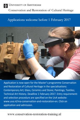 Applications are now open for training program Conservation and Restoration of Cultural Heritage at the University of Amsterdam