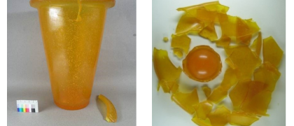 ‘Soft Vase’, polyurethane elastomer, Hella Jongerius, 1999, RCE Study Collection (left) 2011, showing a crack, no signs of degra