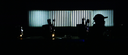Image from a performance of Tony Conrad's Ten Years Alive on the Infinite Plain at Tate Modern.